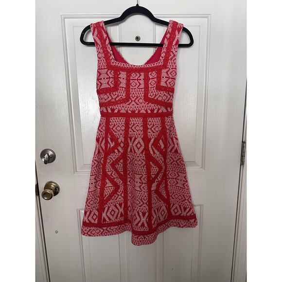 Maeve Dress Womens 0 Red White Geometric Fit & Flare Knit Boho Sleeveless - Picture 3 of 6